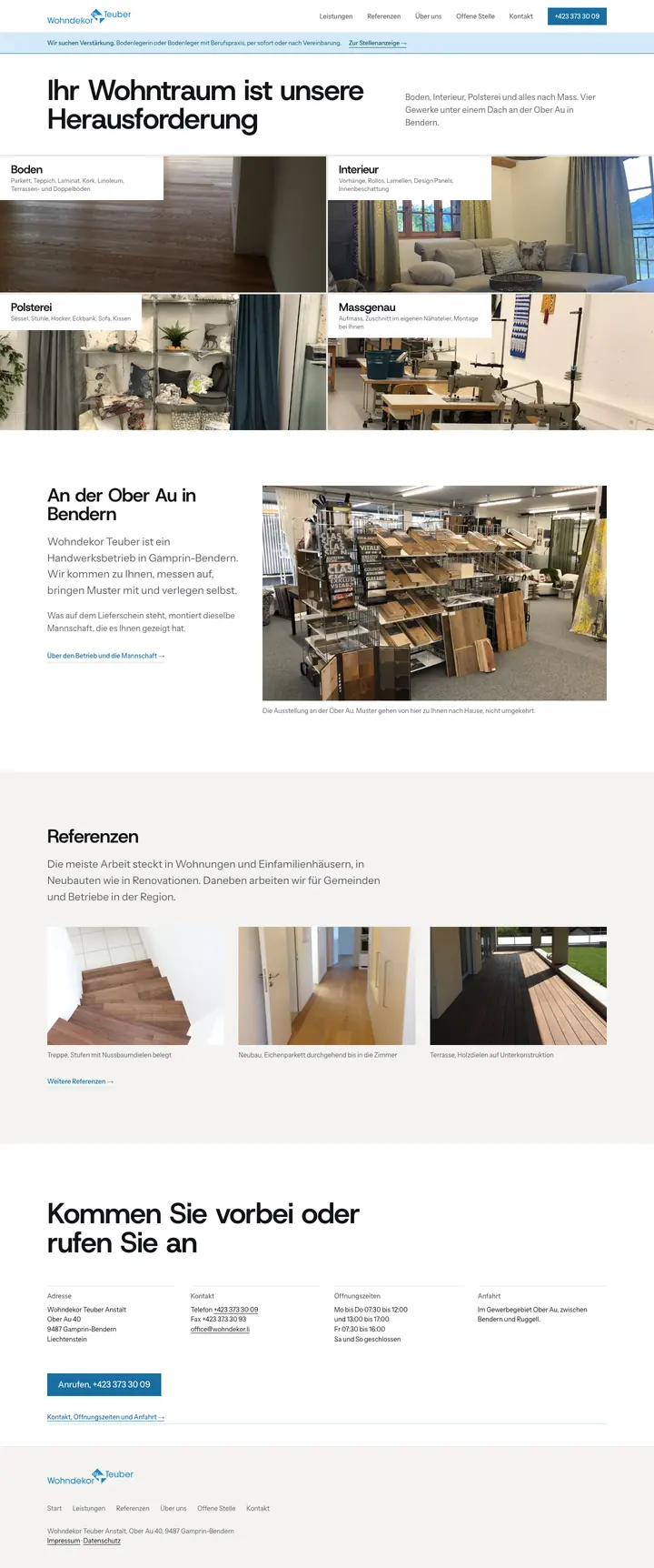wohndekor.li, komplette, von lie-one gebaute Website für den Handwerksbetrieb Wohndekor Teuber in Bendern